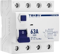 Выключатель дифференциального тока (УЗО) TOKOV ELECTRIC 4П (3P+N) 63А 30мА тип AC 6кА TKE-PZ60-RCDM-4-63-30-AC