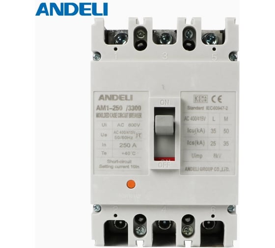 Автоматический выключатель ANDELI AM1-250M/3P 160A 50KA артикул ADL06-1125