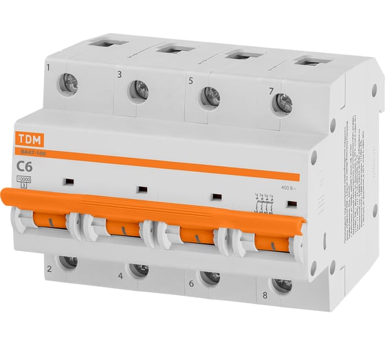 Автоматический выключатель TDM ELECTRIC ВА47-100 4Р 6А 10кА х-ка С SQ0207-0139