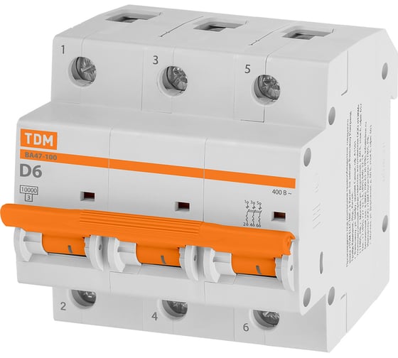 Автоматический выключатель TDM ELECTRIC ВА47-100 3Р 6А 10кА х-ка D SQ0207-0142