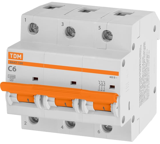 Автоматический выключатель TDM ELECTRIC ВА47-100 3Р 6А 10кА х-ка С SQ0207-0138