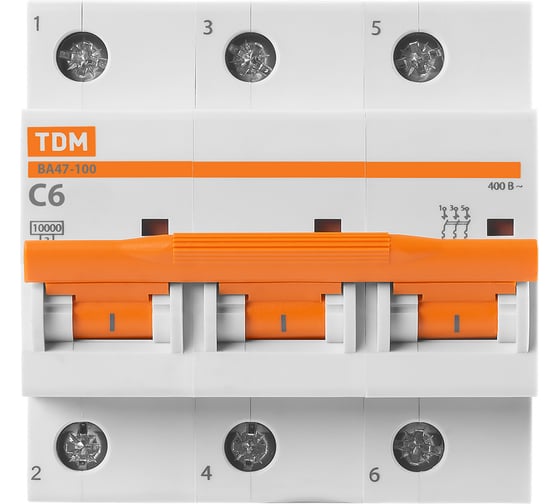 Автоматический выключатель TDM ELECTRIC ВА47-100 3Р 6А 10кА х-ка С SQ0207-0138
