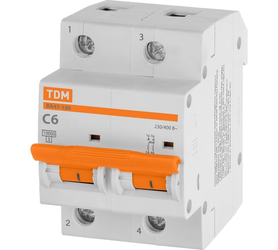 Автоматический выключатель TDM ELECTRIC ВА47-100 2Р 6А 10кА х-ка С SQ0207-0137