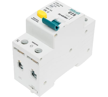 Дифференциальный автомат Dekraft АВДТ 1Р+N 25А 30мА AC С ДИФ-103 6кА 16206DEK