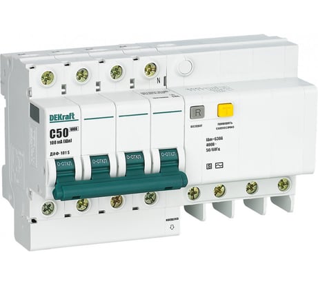 Дифференциальный селективный автомат Dekraft ДИФ101-4Р-050А-100-C-S 15313DEK