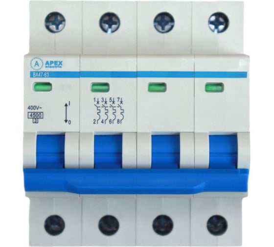 Автоматический выключатель APEX ВА 47-63 4P 13А характеристика B 4,5кА PROFF ME213229 1