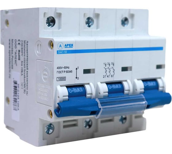 Автоматический выключатель APEX BA 47-100 3P 32А характеристика D 10kA PROFF ME21072