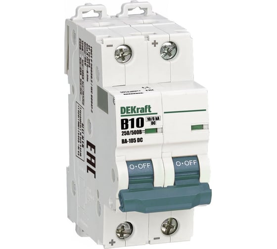 Автоматический выключатель (АВ) Dekraft ВА-105, 2 P, 10 A, хар-ка B, тип DС, 10 кА 13366DEK