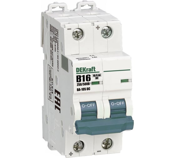Автоматический выключатель Dekraft ВА-105, 2 P, 16 A, хар-ка B, тип DC 13367DEK
