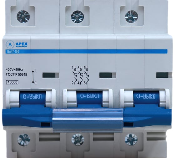 Автоматический выключатель APEX BA 47-100 3P, 50А, характеристика D, 10kA, PROFF ME21078