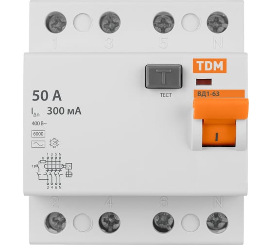 Устройство защитного отключения TDM ELECTRIC ВД1-63 4Р 50А 300мА SQ0203-0040