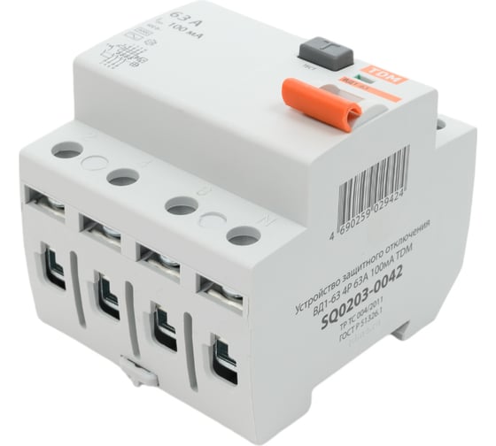 Устройство защитного отключения TDM ELECTRIC ВД1-63 4Р 63А 100мА SQ0203-0042
