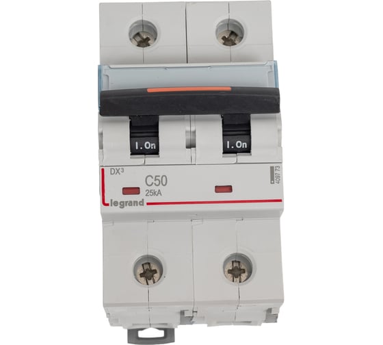 Автоматический выключатель Legrand DX³ 25 кА, тип характеристики С, 2П, 230/400 В~, 50 А, 3 модуля 409773 1