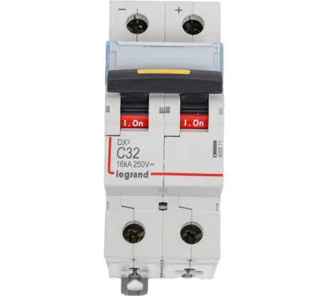 Автоматический выключатель Legrand DX³ 10000, 16 кА, DC 250 В, 2 защищенных полюса, 32 А, 2 модуля 409571