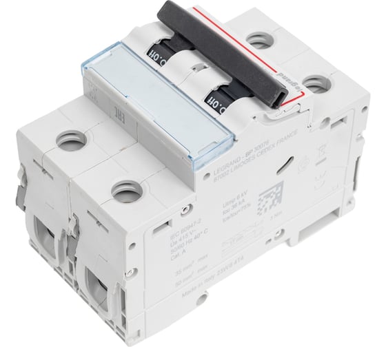 Автоматический выключатель Legrand DX³ 36 кА, тип характеристики С, 2П, 230/400 В~, 10 А, 3 модуля 410007