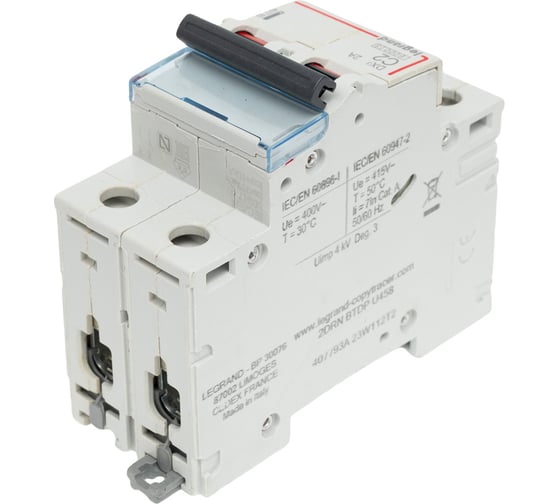 Автоматический выключатель Legrand DX³ 6000 10 кА, тип характеристики C, 2П, 230/400 В~, 2 А, 2 модуля 407793