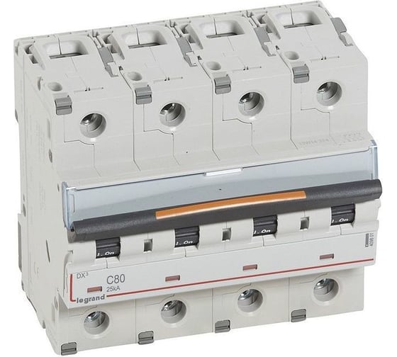Автоматический выключатель Legrand DX3 4П C80 25кА 409801 1