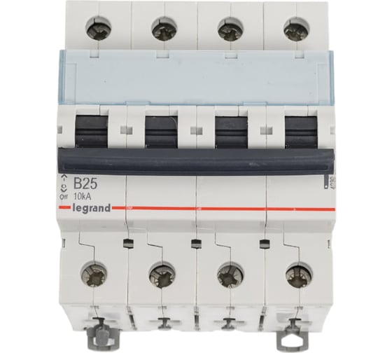 Автоматический выключатель Legrand TX³ 6000 10 кА тип характеристики B 4П 400 В~ 25 А 4 модуля 403904 1