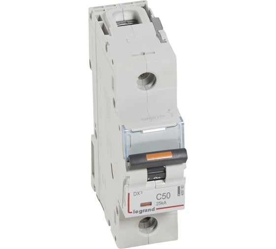 Автоматический выключатель Legrand DX³ 25 кА тип характеристики С 1П 230/400 В~ 50 А 1,5 модуля 409760 1