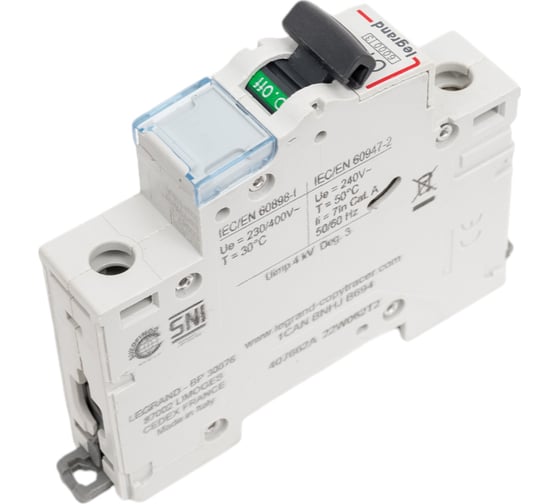 Автоматический выключатель Legrand DX³ 6000 10 кА тип характеристики C 1П 230/400 В~ 1 А 1 модуль 407662