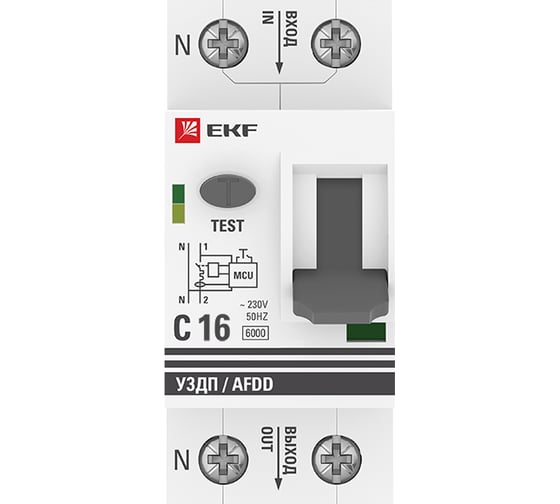 Устройство защиты от дугового пробоя EKF PROxima 1P+N, 16А, 6 кА, УЗДП afdd-2-16C-pro