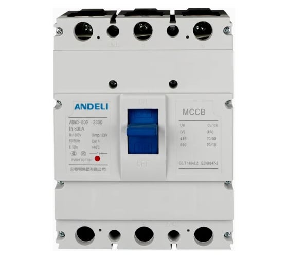 Автоматический выключатель ANDELI ADM3-800L/3P 700A 50kA артикул ADL06-099