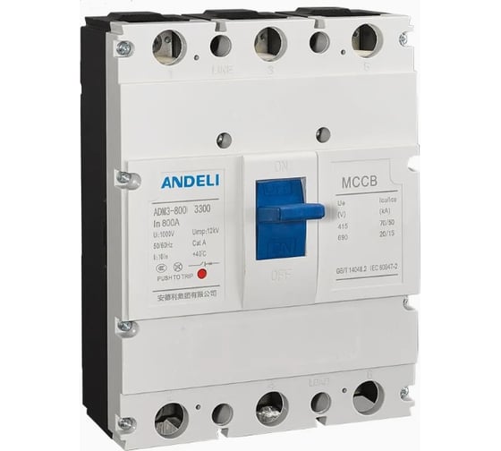 Автоматический выключатель ANDELI ADM3-800L/3P 700A 50kA артикул ADL06-099
