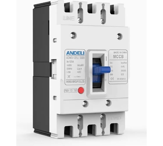 Автоматический выключатель ANDELI ADM3-125M/3P 100A 50kA артикул ADL06-1160 1