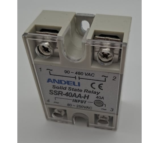Твердотельное реле ANDELI SSR-40AA-H 40A Управляющее напряжение 80-250V AC 90-480V AC артикул ADL09-255