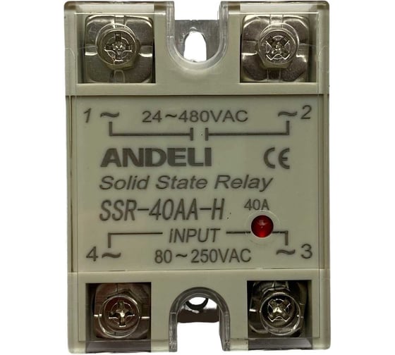 Твердотельное реле ANDELI SSR-40AA-H 40A Управляющее напряжение 80-250V AC 24-480V AC артикул ADL09-255