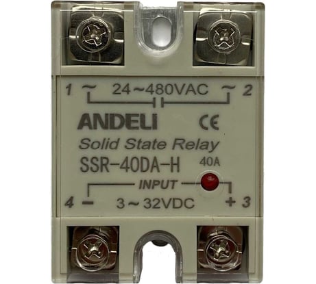 Твердотельное реле SSR-40DA-H ANDELI 40A Управляющее напряжение 3-32V DC нагрузка 24-480V AC артикул ADL09-254