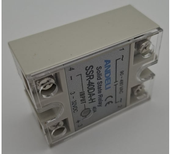 Твердотельное реле ANDELI SSR-40DA-H 40A Управляющее напряжение 3-32V DC 90-480V AC артикул ADL09-254