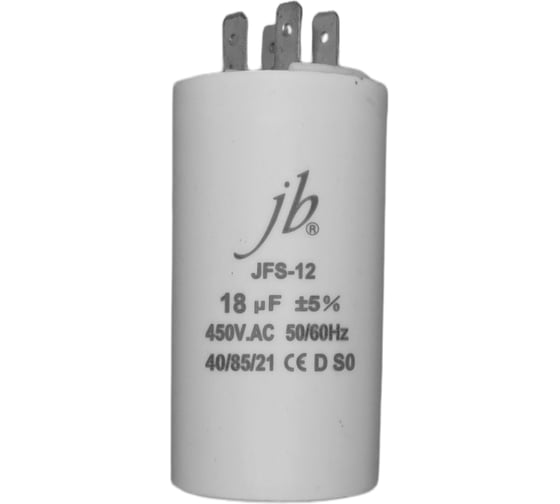 Конденсатор пусковой JB Capacitors 18мкФ, 450В, 40х73, JFS-12 (CBB60-A) (клеммы), JFS12A6186J000000B-314