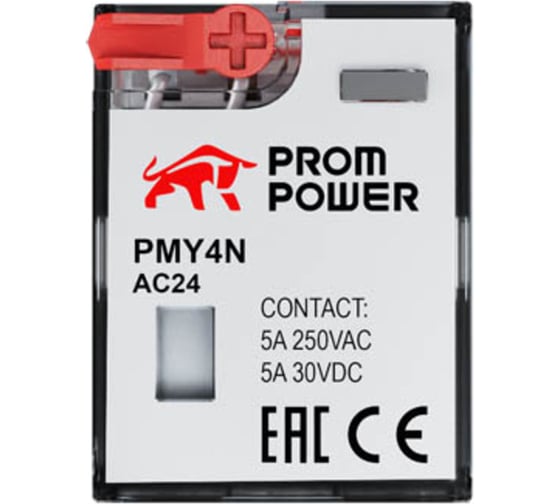 Электромеханическое реле Prompower Четырехполюсное Номинальный ток 5А, управление 24VAC, PMY4N AC24 PMY4NAC24