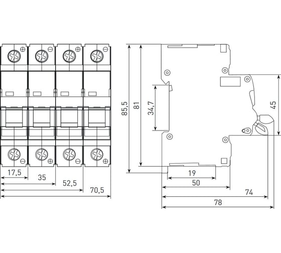Выключатель автоматический EKF AV-10 DC 4P 32A (L) 10kA AVERES mcb10-DC-4-32L-av