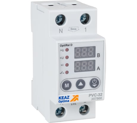 Реле напряжения КЭАЗ OptiRel D PVС-32 с ЖК-дисплеем и контролем тока 32 А 357866