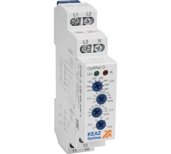 Реле контроля фаз КЭАЗ OptiRel D PHS-3-1M-06-PN-1 повышенного/пониженного настр асимметрии 3Ф+N 1СО 331987 1