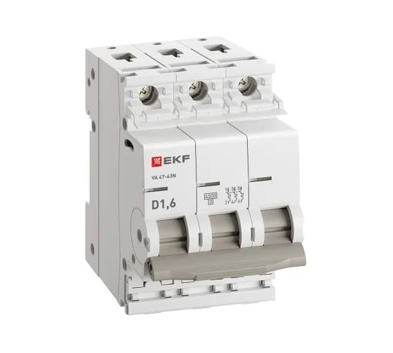 Автоматический выключатель EKF PROXIMA ВА 47-63N 3P 1,6А (D) 4,5 кА M63431T6D