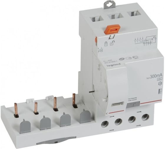 Дифференциальный блок Legrand DX³ - тип A - 300 мА - 4П - 400 В~ - 40 А - 3 модуля 410528