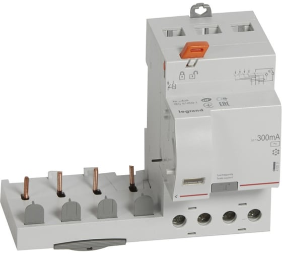 Дифференциальный блок Legrand DX³ - тип AC - 300 мА - 4П - 400 В~ - 40 А - 3 модуля 410511