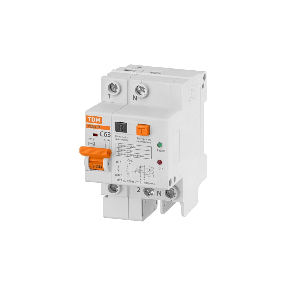 УЗДП с автоматическим выключателем TDM ELECTRIC 1P+N 63А 6кА х-ка С TDM ...