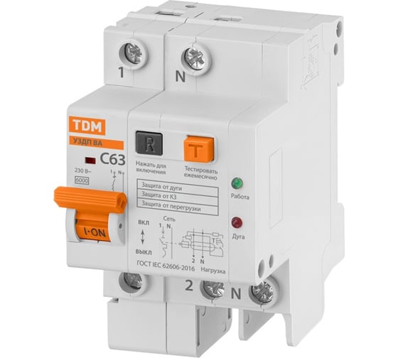 УЗДП с автоматическим выключателем TDM ELECTRIC 1P+N 63А 6кА х-ка С TDM SQ0227-0008