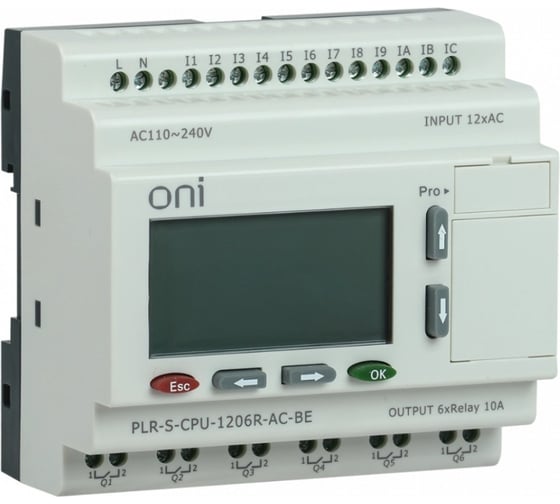 Логическое реле ONI PLR-S. CPU1206(R) 220В AC с экраном PLR-S-CPU-1206R-AC-BE