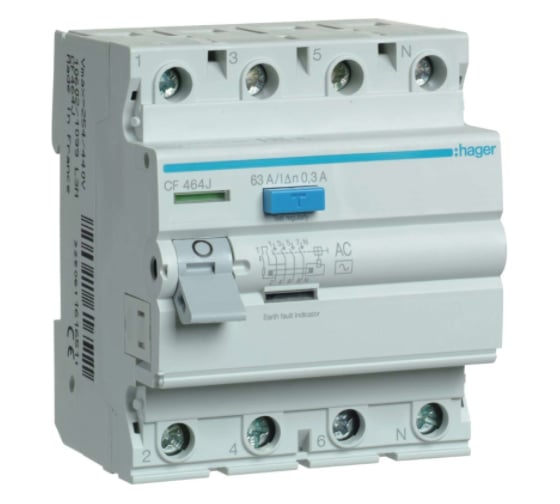 Устройство защитного отключения Hager 4P, 63A, 300mA, AC 2083503 1