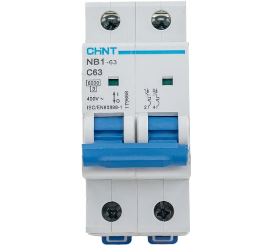 Автоматический выключатель CHINT NB1-63, 2P, 63A, 6кА, характеристика C 179668