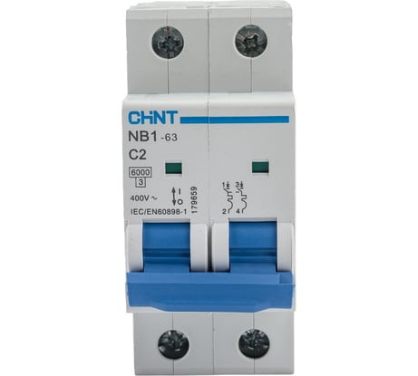 Автоматический выключатель CHINT NB1-63, 2P, 2A, 6кА, характеристика C 179659