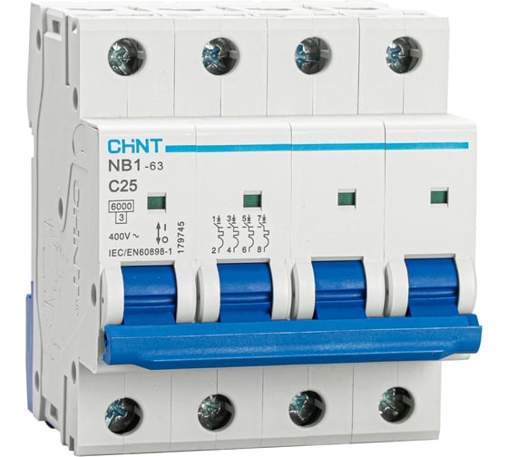 Автоматический выключатель CHINT NB1-63, 4P, 25A, 6кА, характеристика C 179745