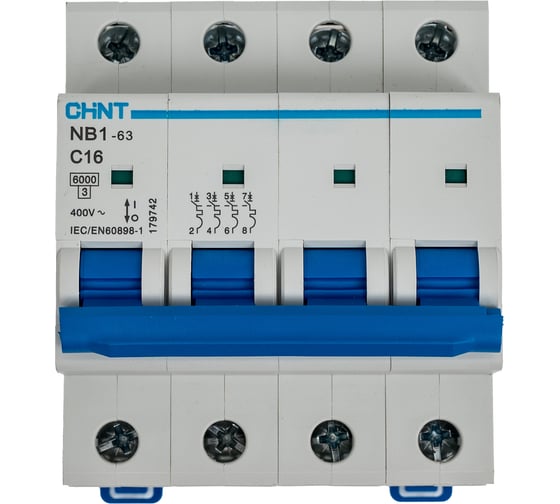 Автоматический выключатель CHINT NB1-63, 4P, 16A, 6кА, характеристика C 179742