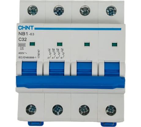 Автоматический выключатель CHINT NB1-63, 4P, 32A, 6кА, характеристика C 179747