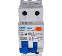 Дифференциальный автоматический выключатель CHINT, NB1L, 1P+N, C25, 30mA, тип AC, 10kA, 36mm 203109